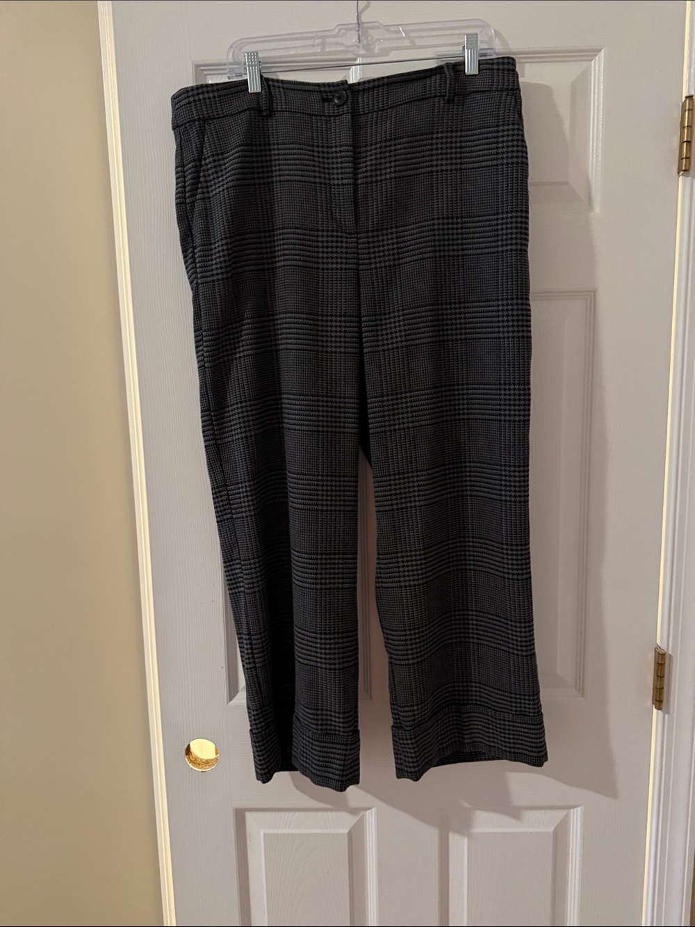 LOFT Black and Gray Wide Leg Plaid Pants